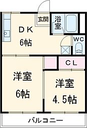 コーポかとれあ 2DKの間取図画像