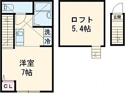 京王線 西調布駅 徒歩10分の賃貸アパート 2階ワンルームの間取り