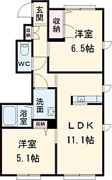 プロヌーブＮ 1階2LDKの間取り