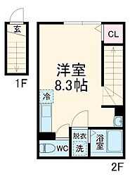 京成松戸線 松戸新田駅 徒歩4分の賃貸アパート 2階ワンルームの間取り
