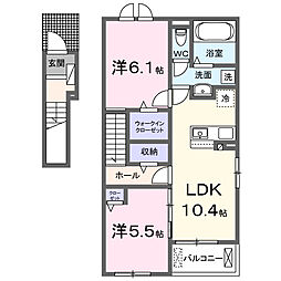 名鉄三河線 新川町駅 徒歩21分の賃貸アパート 2階2LDKの間取り