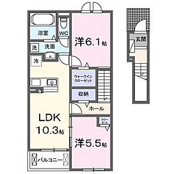 名鉄三河線 新川町駅 徒歩21分の賃貸アパート 2階2LDKの間取り