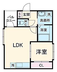 ハーモニーテラス開平町II 1階1LDKの間取り