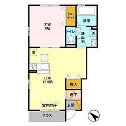 JR武蔵野線 越谷レイクタウン駅 徒歩16分の賃貸アパート 1階1LDKの間取り