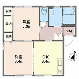 フレッシュタウン船木B 1階2DKの間取り