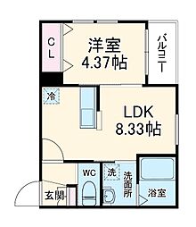 ルボア神沢 1階1LDKの間取り