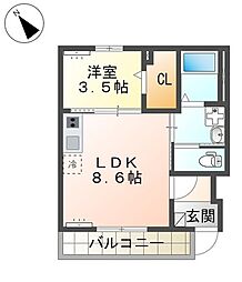 ＦＫ4 1階1LDKの間取り
