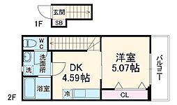 上平間計画アパート 2階1DKの間取り