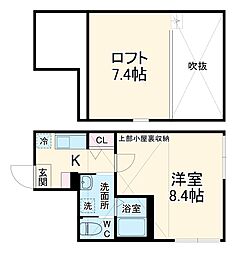 アルマン湘南台 2階1Kの間取り