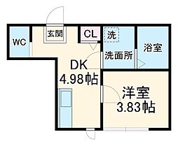 シェラトン桜 2階1DKの間取り
