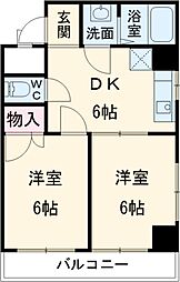 秀友ハイツ 2DKの間取図画像