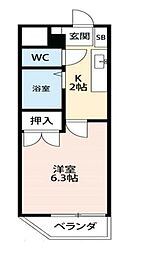 ホワイトウィング東浅川 2階1Kの間取り