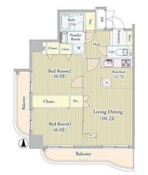 JR山手線 高田馬場駅 徒歩7分の賃貸マンション 9階2LDKの間取り