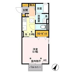 クレール 1階1Kの間取り