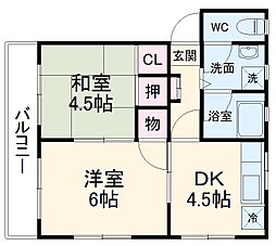 JR埼京線 北与野駅 徒歩16分の賃貸マンション 2階2DKの間取り