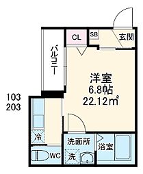 東京メトロ東西線 妙典駅 徒歩7分の賃貸アパート 2階1Kの間取り