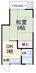 京成本線 実籾駅 徒歩18分の賃貸アパート 2階1DKの間取り