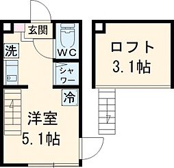 マルバ上板橋 1階ワンルームの間取り