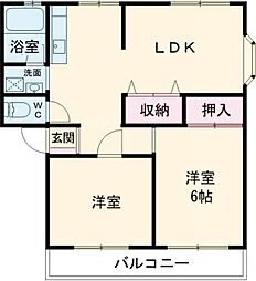 スーペリアＢ 2階2LDKの間取り