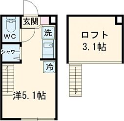 ハーモニーテラス上板橋II 1階ワンルームの間取り