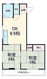 カリテプリ 2階2DKの間取り