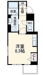 名古屋市営名港線 東海通駅 徒歩12分の賃貸マンション 2階ワンルームの間取り