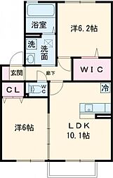 シャンテ小絹 2階2LDKの間取り