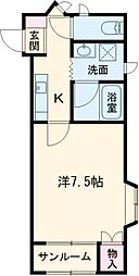 本町山岸ハイツ 1階1Kの間取り