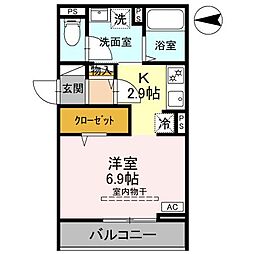 ＡＫコンフォルト高崎栄町 201 2階1Kの間取り