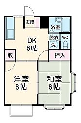 JR飯田線 下地駅 徒歩19分の賃貸マンション 2階2DKの間取り