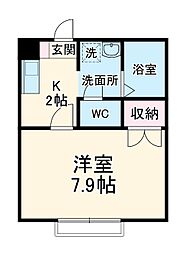 名鉄瀬戸線 小幡駅 徒歩11分の賃貸アパート 1階1Kの間取り