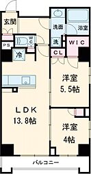 プレディアコート西葛西 4階2LDKの間取り