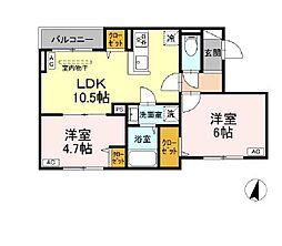 セレスティア若宮 2LDKの間取図画像