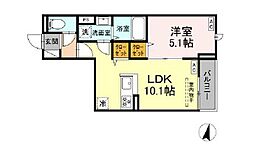 セレスティア若宮 102 2階1LDKの間取り