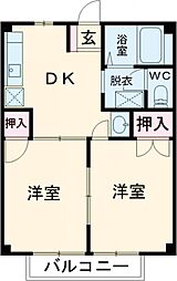 グリーンヒルズなかのII 1階2DKの間取り