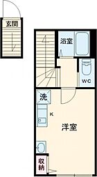 コクーン北町 2階1Kの間取り