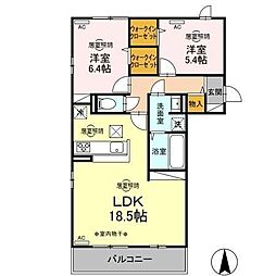 ＤーＲＯＯＭ飯田町 1階2LDKの間取り