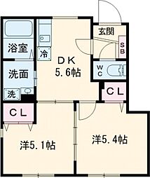 メゾンジェム 1階2DKの間取り