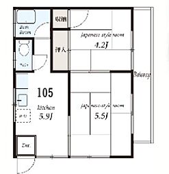 グレーエス日光 1階2Kの間取り