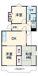 豊橋鉄道東田本線 東田坂上駅 徒歩11分の賃貸マンション 2階3DKの間取り