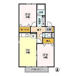 フローラ春 2DKの間取図画像