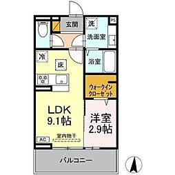 メゾングレイス 1階1LDKの間取り