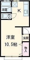 第二コーポ赤谷 2階ワンルームの間取り