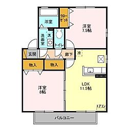 ロイヤルクレール　B 1階2LDKの間取り