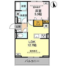 オペラハウス小舞木 1階1LDKの間取り