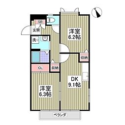 カサベルデ 2DKの間取図画像