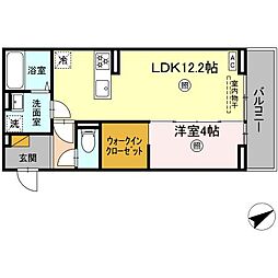 ハニー 1階1LDKの間取り