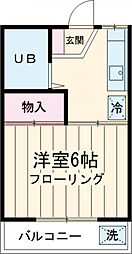 シャトレ武蔵野 2階1Kの間取り