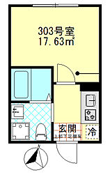 ブローテ四ツ木 3階1Kの間取り
