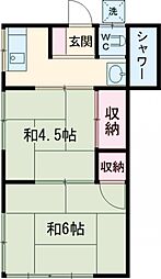 閑々荘 207 2階2Kの間取り